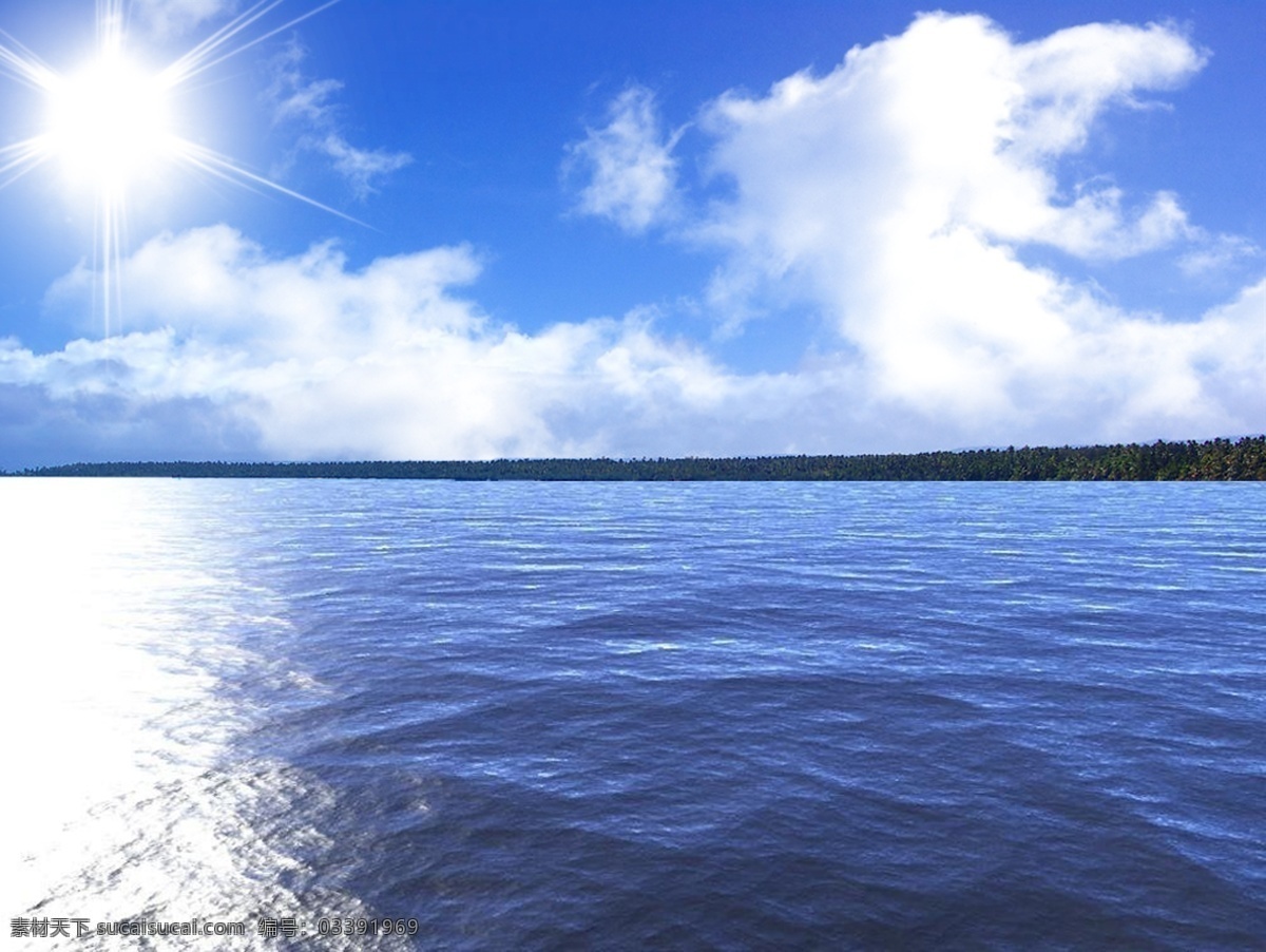 海 海边 蓝天 白云 太阳 日光 光线 树 树林 分层素材 psd分层 海水 海的风景 风景画 分层 源文件