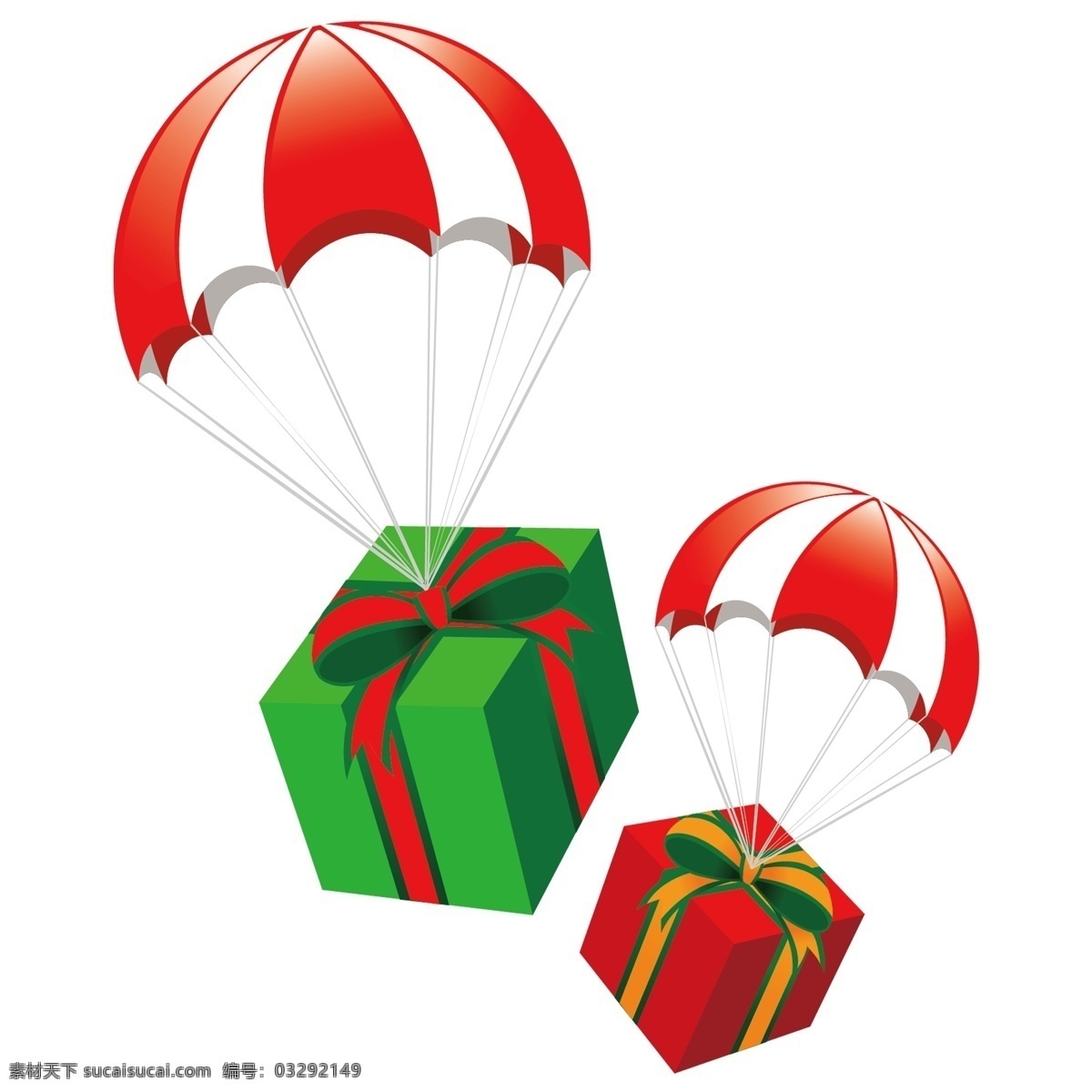 卡通 降落 礼物 盒 红白 降落伞 礼物盒 装饰素材