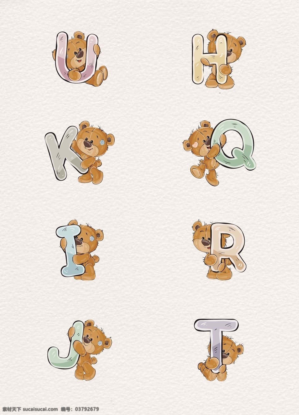小 清新 字母 熊 矢量 合集 卡通 可爱 矢量素材 创意设计 手绘 小熊 英文字母