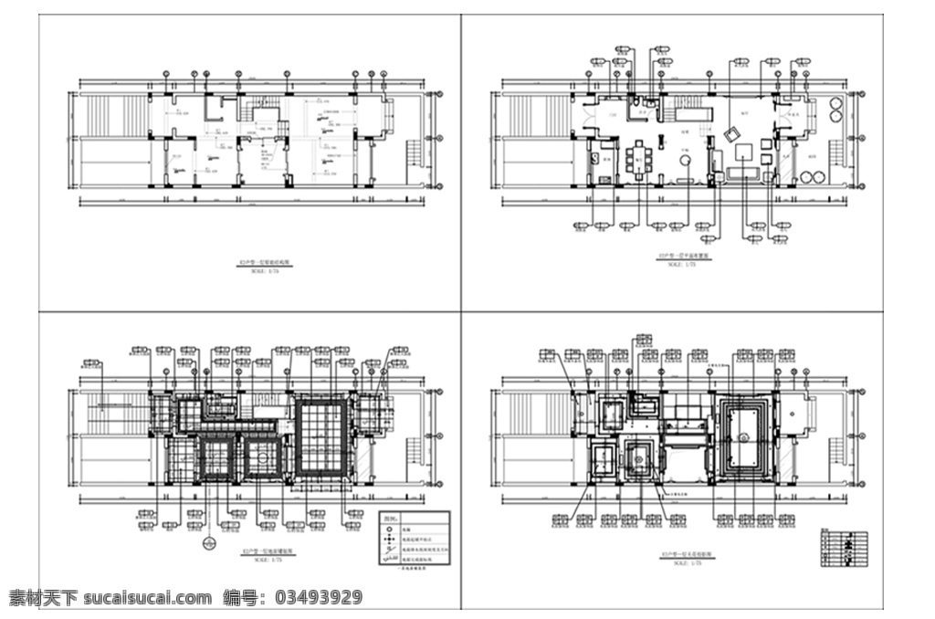 cad 联排别墅 户型 施工图 施工 图纸 别墅施工图纸 室内设计 装饰装修 别墅户型定制 平面 方案