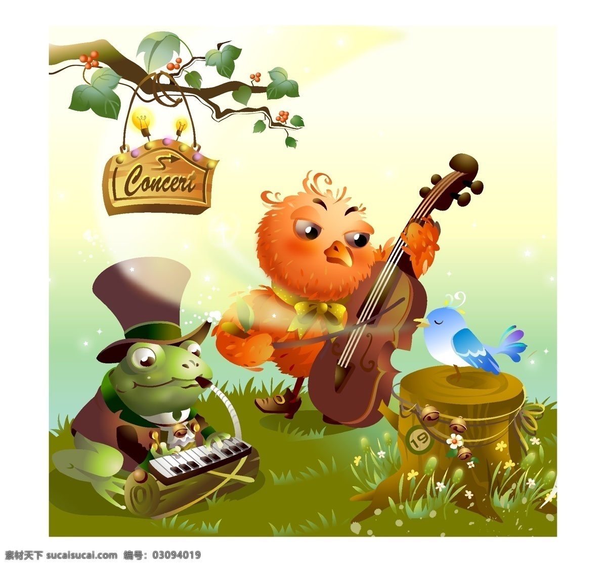 演奏 會 青蛙 小提琴 貓頭鷹 口風琴 演奏會 矢量图 其他矢量图