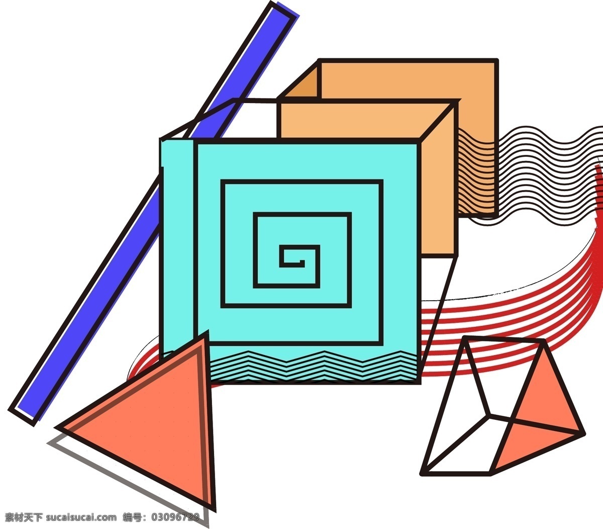 孟菲斯 立体 图形 商用 装饰 元素 曲线 图案 线条 几何图形 条纹 立体图形 撞色 不规则 圆点 分割