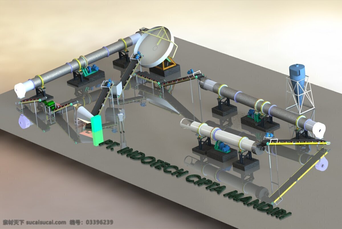 有机肥料厂 旋转 烘干机 3d模型素材 建筑模型