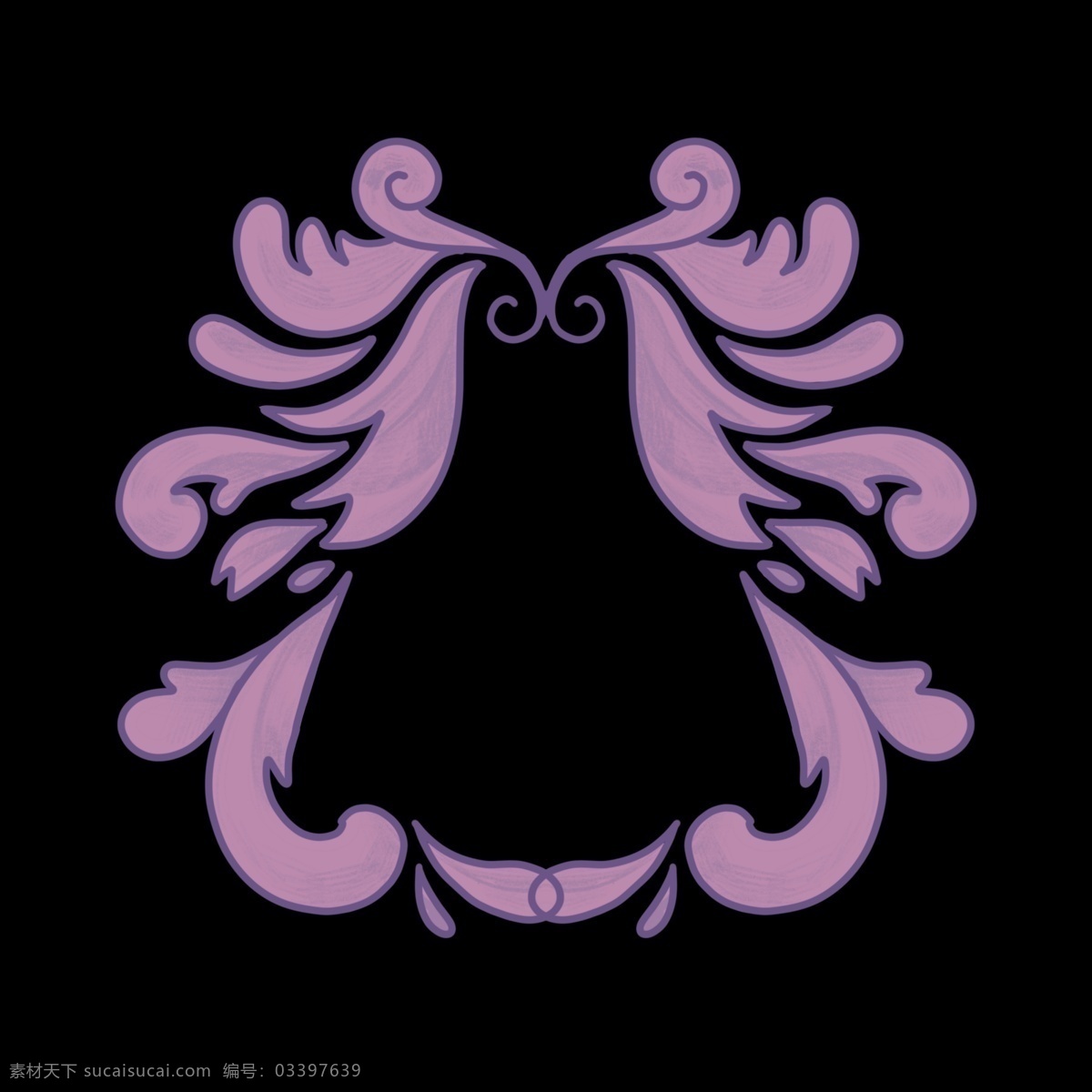 紫色 立体化 纹 插画 古典花纹装饰 紫色的花纹 唯美花纹插画 欧式花纹边框 创意花纹边框 对称花型花纹