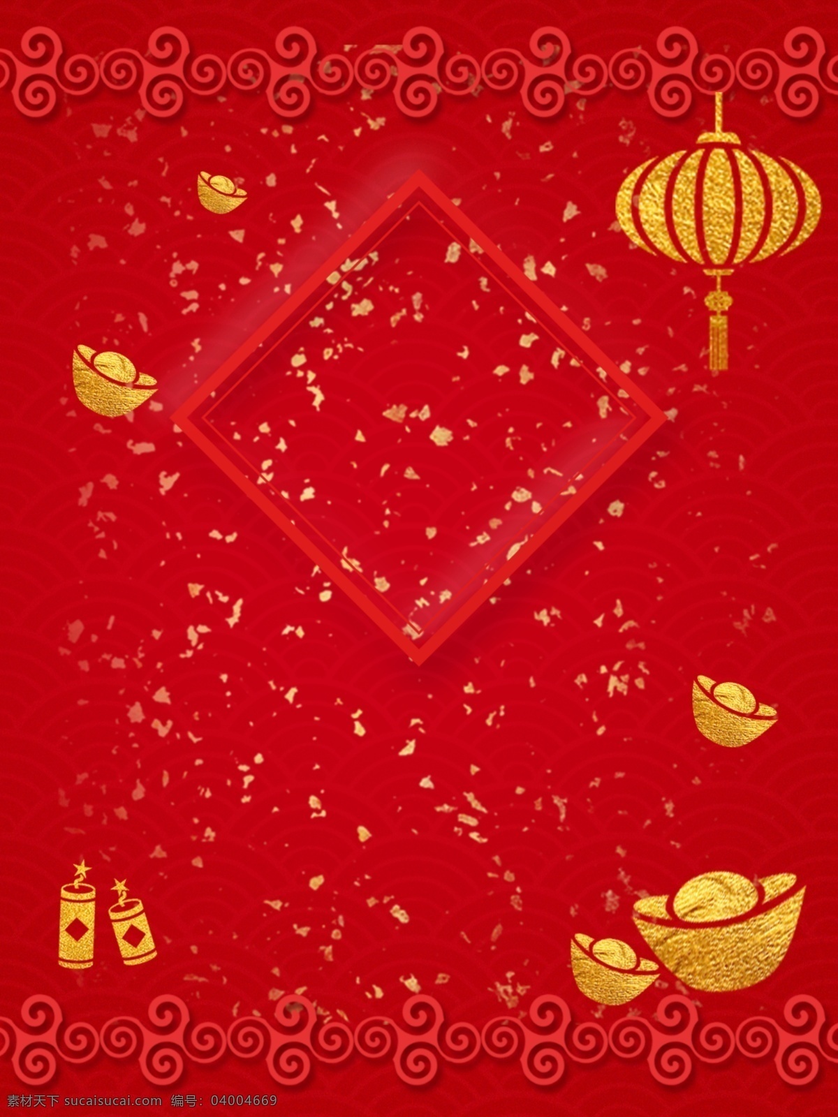 2019 新年 红色 喜庆 猪年 边框 广告 背景 线条 祥云 创意 金色 渐变 简约 大气 线框 矩形 云朵 中国风 中国红 h5