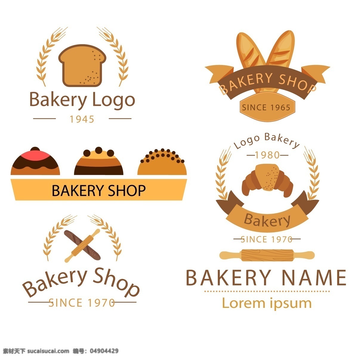 面包店 标志 矢量 面包 蛋糕 咖啡店 徽标 甜点 吐司 牛角包 擀面杖 食品标志