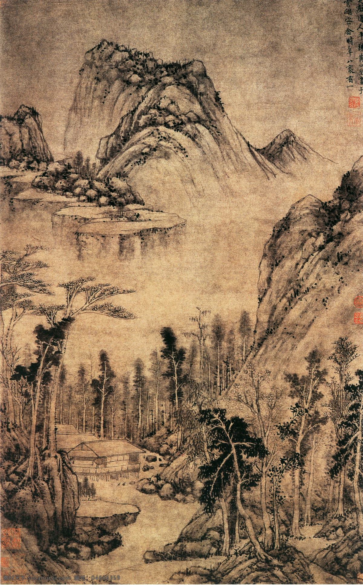 山水 名画 书画 水阁 清幽 图 古画 山水画 书画真迹 中国水墨画 水阁清幽图 文化艺术