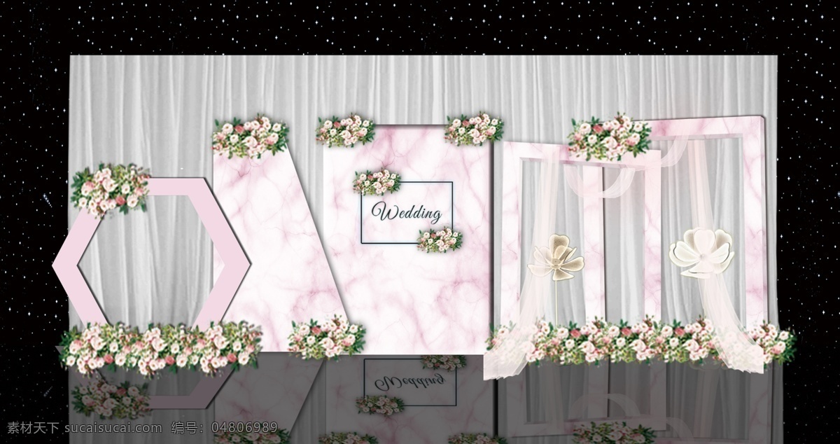 粉色 婚礼 迎宾 区 长方体 六边形 梯形 花艺 大理石 花纹