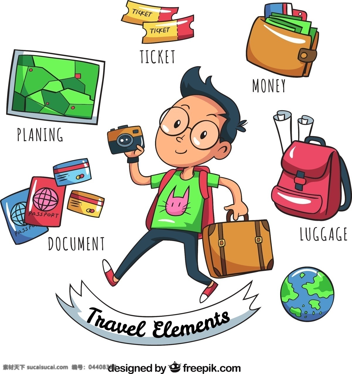 卡通 旅游 男子 款 旅行 元素 地图 行李箱 照相机 登机牌 护照 背包 钱包 信用卡 地球 度假 标志图标 其他图标