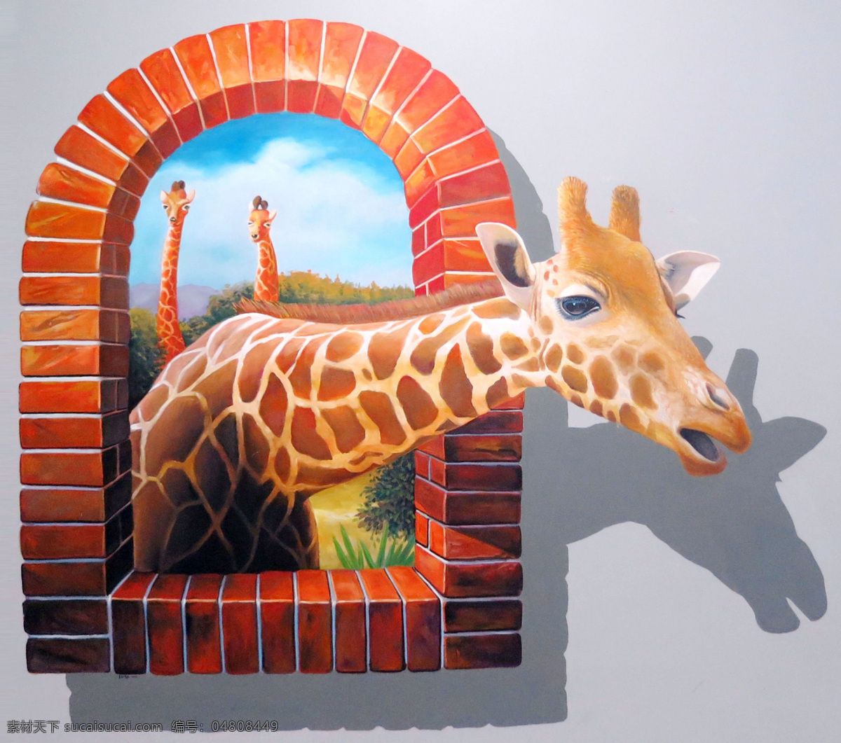 3d 壁画 长颈鹿 绘画书法 立体 设计图 文化艺术 设计素材 模板下载