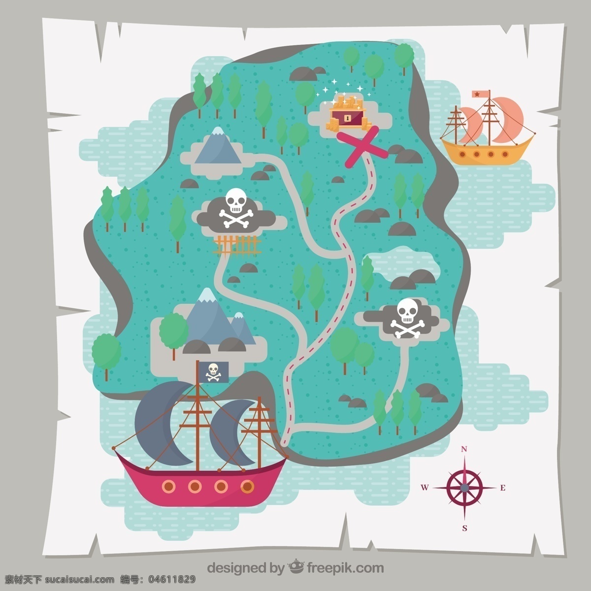 宝藏 地图 背景 海盗船 宝藏地图