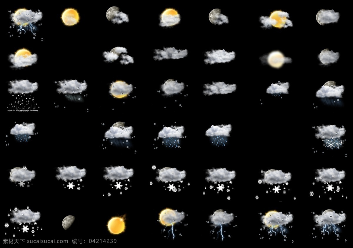 天气图案 天气预报 太阳 云 月球 月全食 日全食 阵雨 阵雪 雷阵雨 晴朗 多云 风 转晴 飘雪 毛毛雨 薄雾 冰雹 大雨 大雪 小雨 雷声 小雪 雷电 天气元素 分层 源文件
