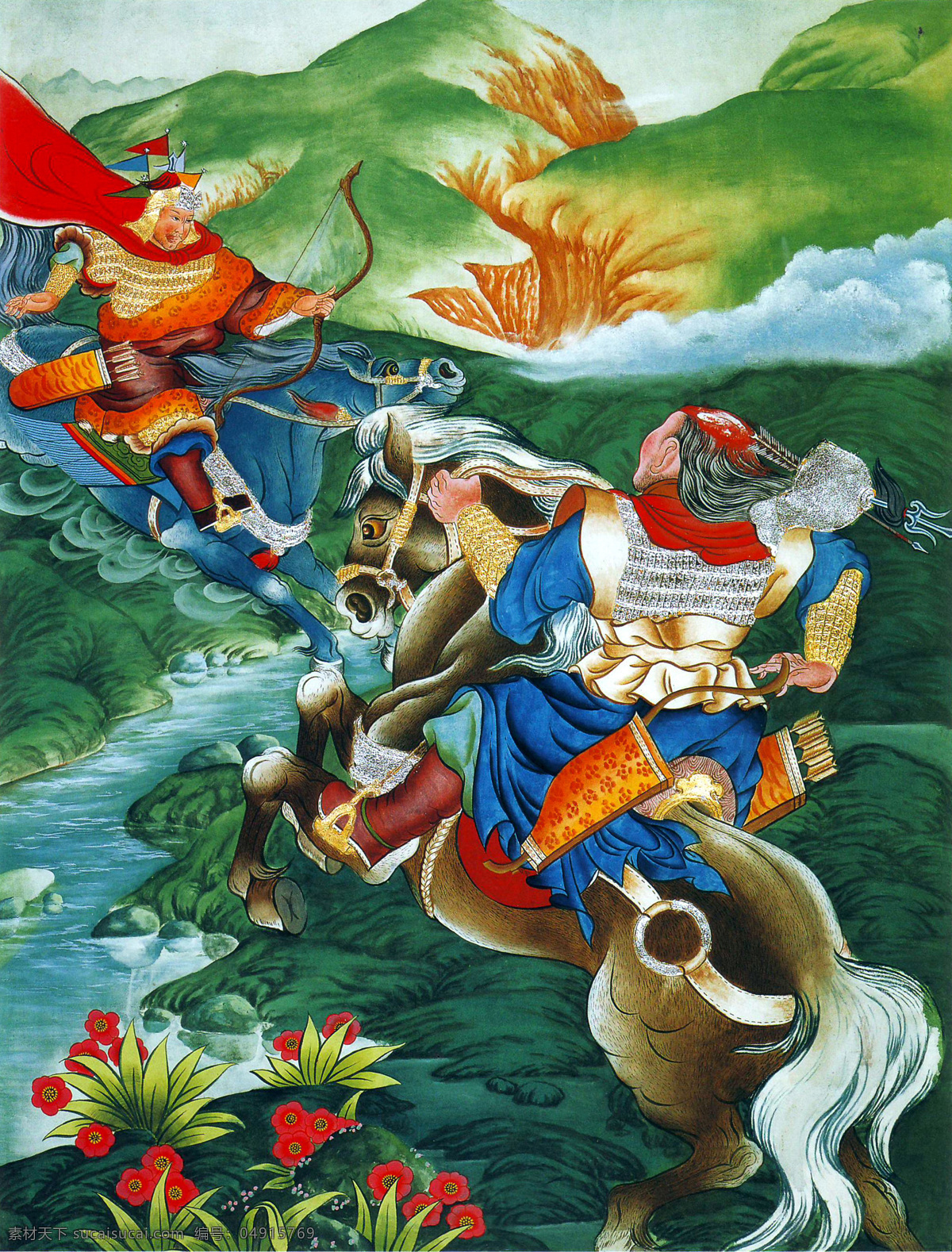 恶人 斗争 神仙 唐卡 彩绘 佛教 宗教 信仰 卷轴画 书画文字 文化艺术