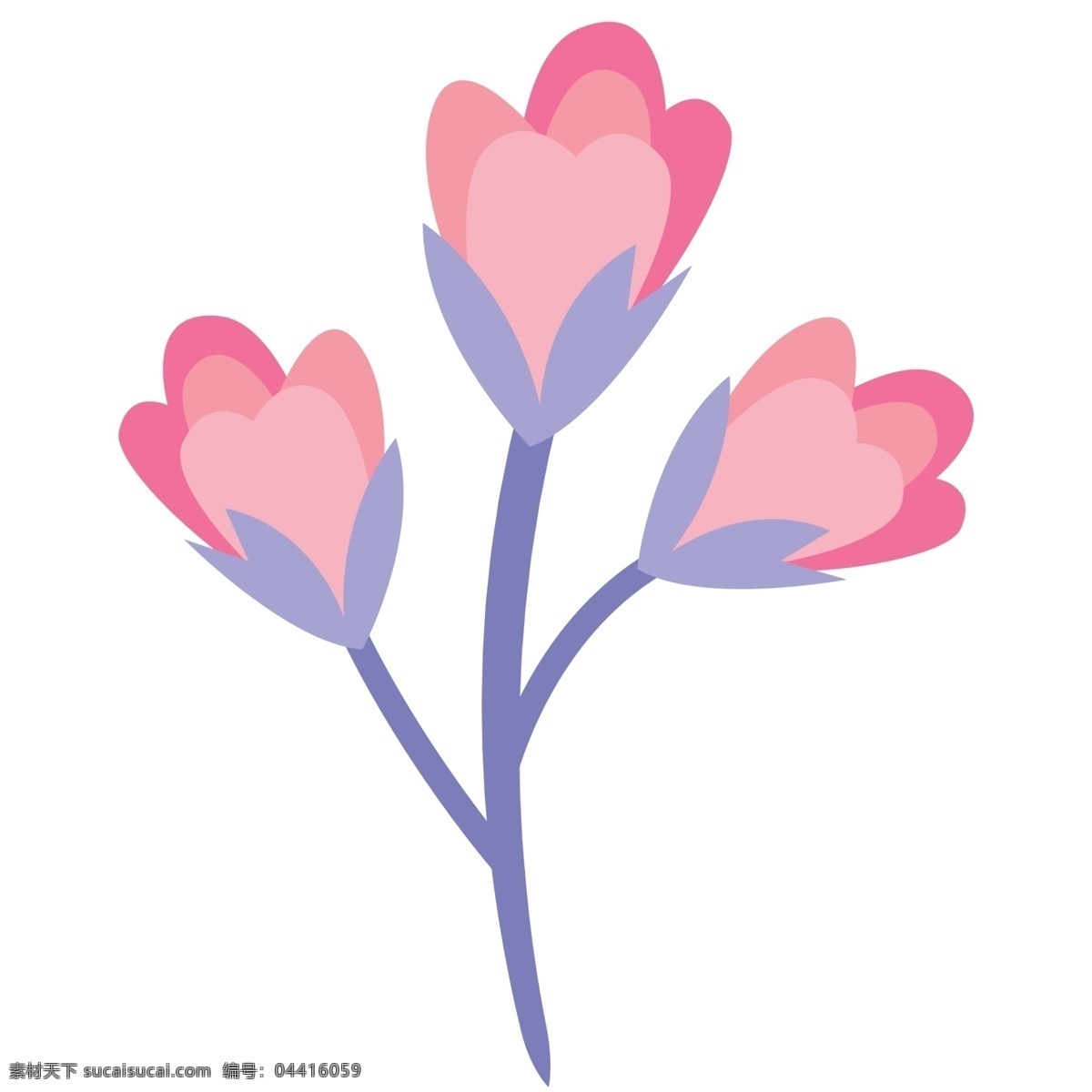 粉色 花朵 紫色 杆子 免 抠 图 情人节送花 粉色花朵 紫色杆子 情人 花朵通手绘 卡通花朵免抠 三朵花