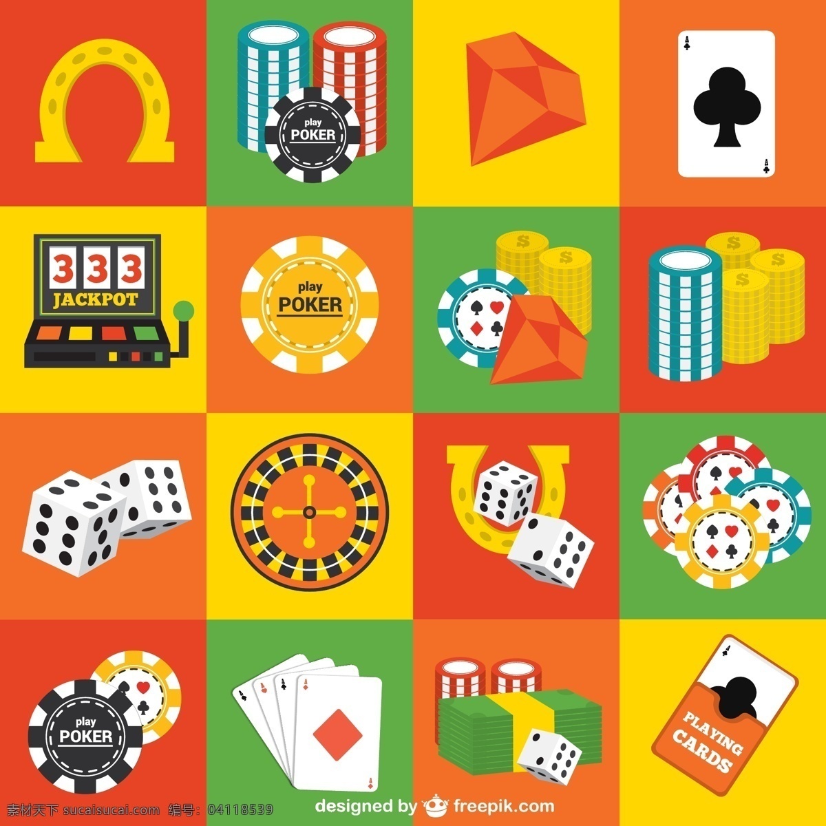 赌场元素包 卡 赌场 扑克 卡片 元素 骰子 包芯片 赌博 赌注 扑克筹码 赌徒 黄色