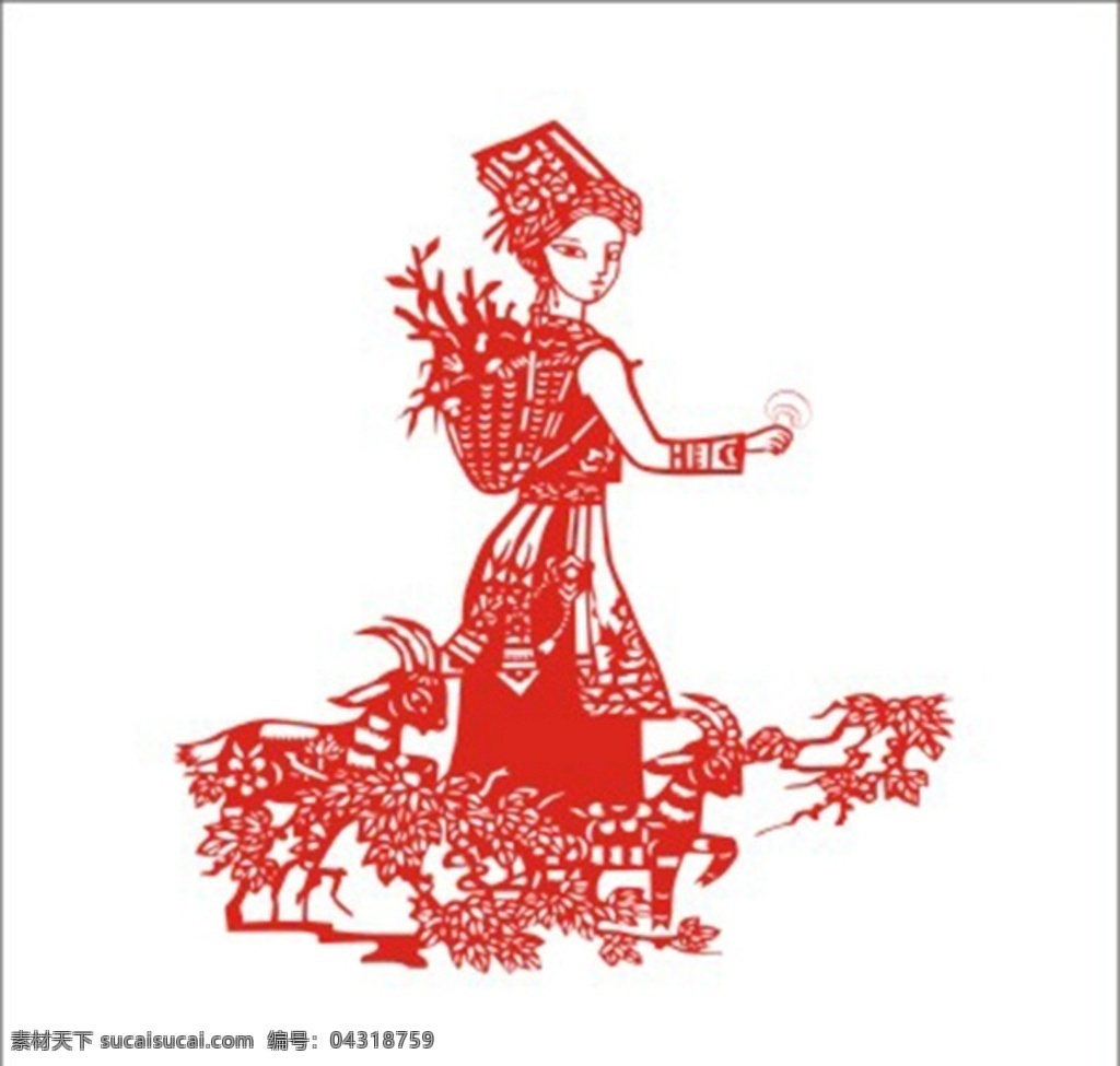 羌族姑娘 羌族 民族 剪纸 姑娘 服饰 包装 元素 少数民族 中国风 窗花 底纹边框 花边花纹