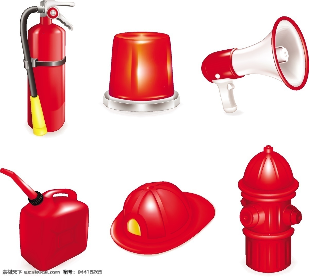 消防器材 相关 应用 矢量 安全帽 扩音器 灭火器 消防员 警灯 水栓 斧子 矢量图 其他矢量图