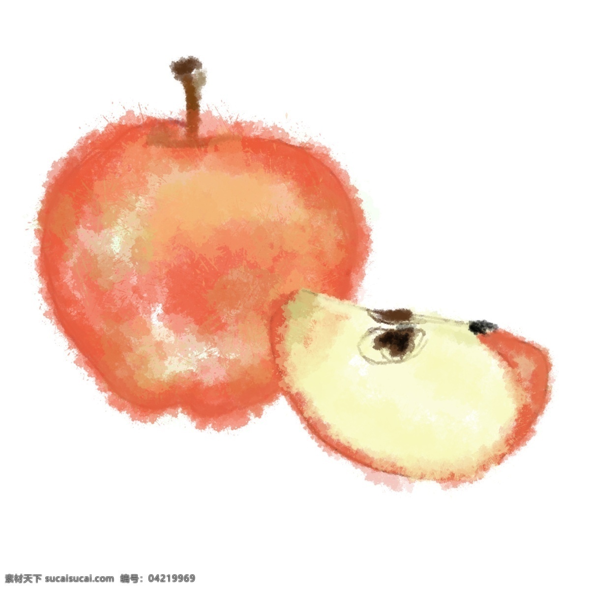 卡通 手绘 红色 苹果 免 抠 图 一半苹果 一个大苹果 水果 新鲜的 红苹果 平安夜 水墨苹果