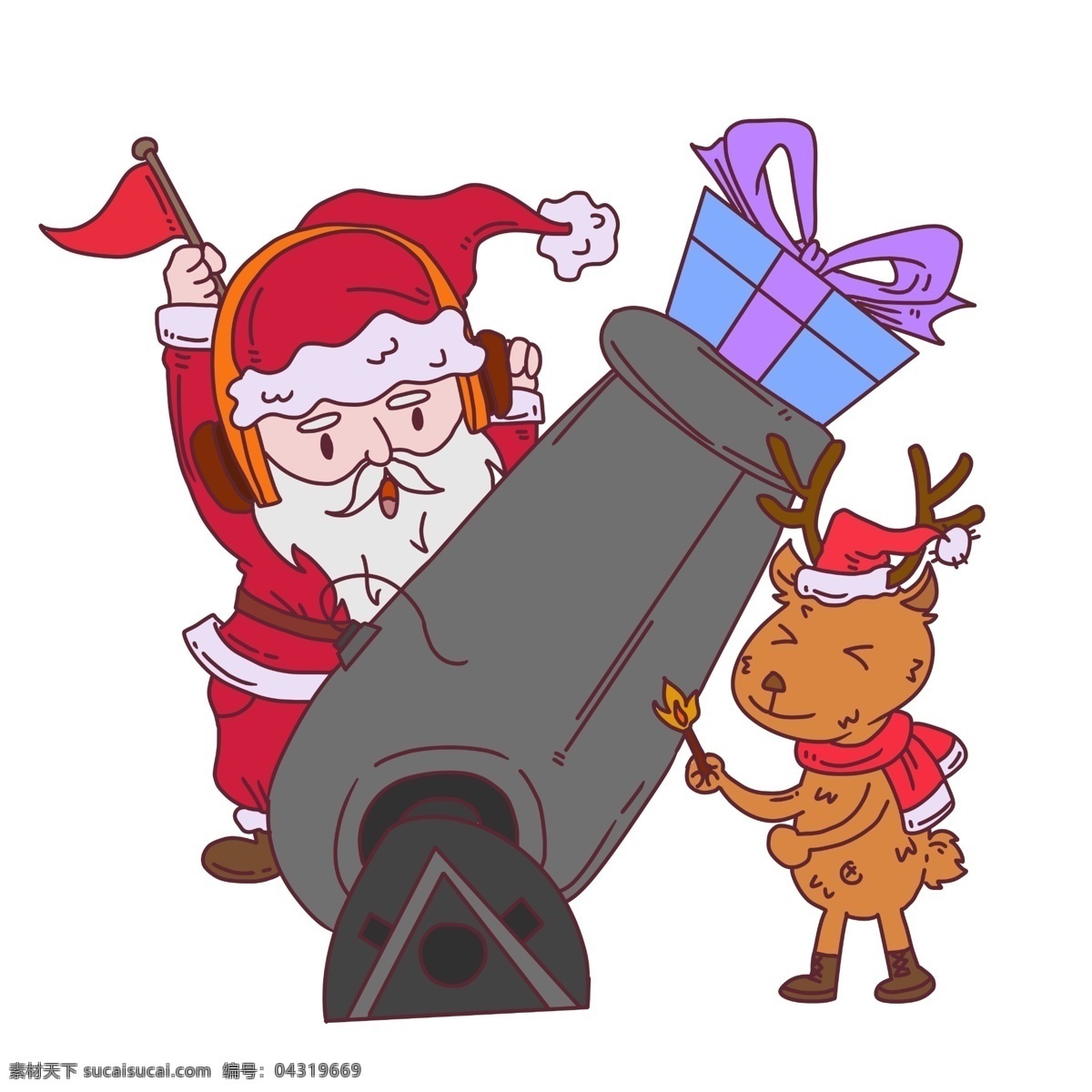 圣诞节 圣诞老人 麋鹿 礼物 炮 梅花鹿 圣诞帽子 礼物盒 圣诞礼物 圣诞节小鹿 手绘小鹿 圣诞人物插画