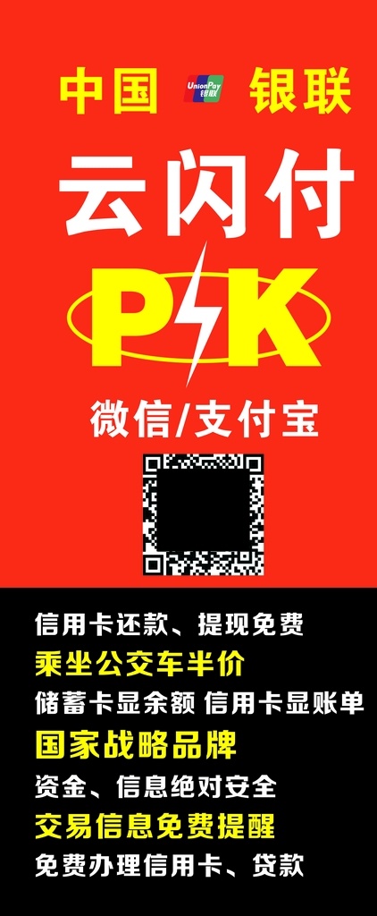 云闪付 二维码 展架 pk 银联 信用卡 公交 贷款