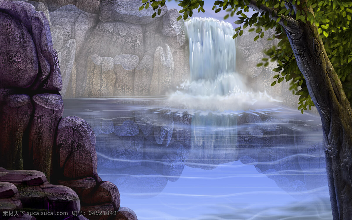 镜湖 手绘 壁纸 3d设计 3d作品 自然景观 自然风光 自然风景 设计图库