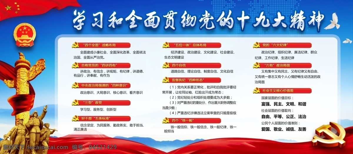蓝色 大气 简约 党建 展板 全面 贯彻 十 九大 精神 蓝色大气 党建展板 喜迎十九大 政企 户外 红旗 党建海报 九 次 全国代表大会 国家大事 国家大会