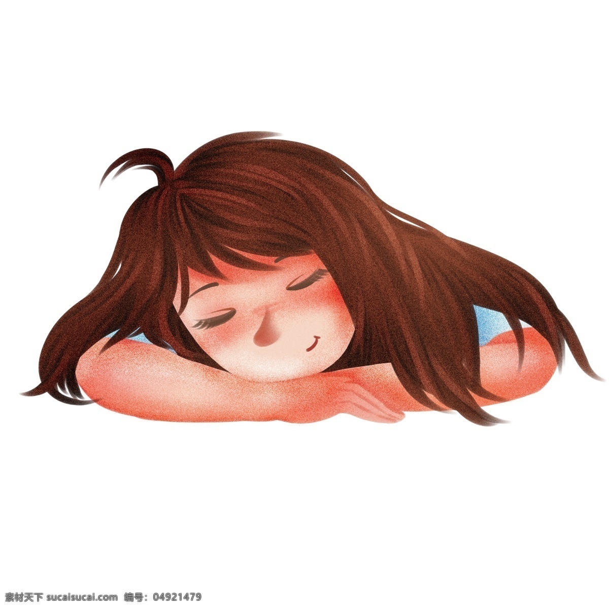 彩绘 一个 趴 睡觉 女孩子 插画 手绘 女孩 可爱 人物 治愈系