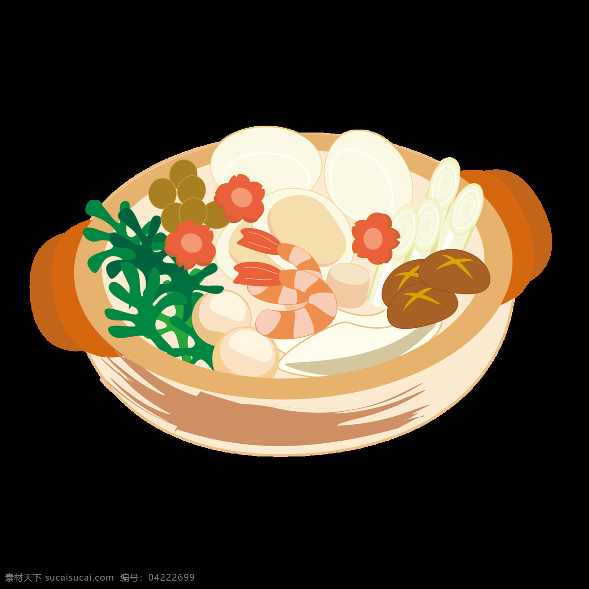 手绘 海鲜 香菇 砂锅 ps 抠 图 背景 视频 模板 分层 煲汤 各种 美食 砂锅素材
