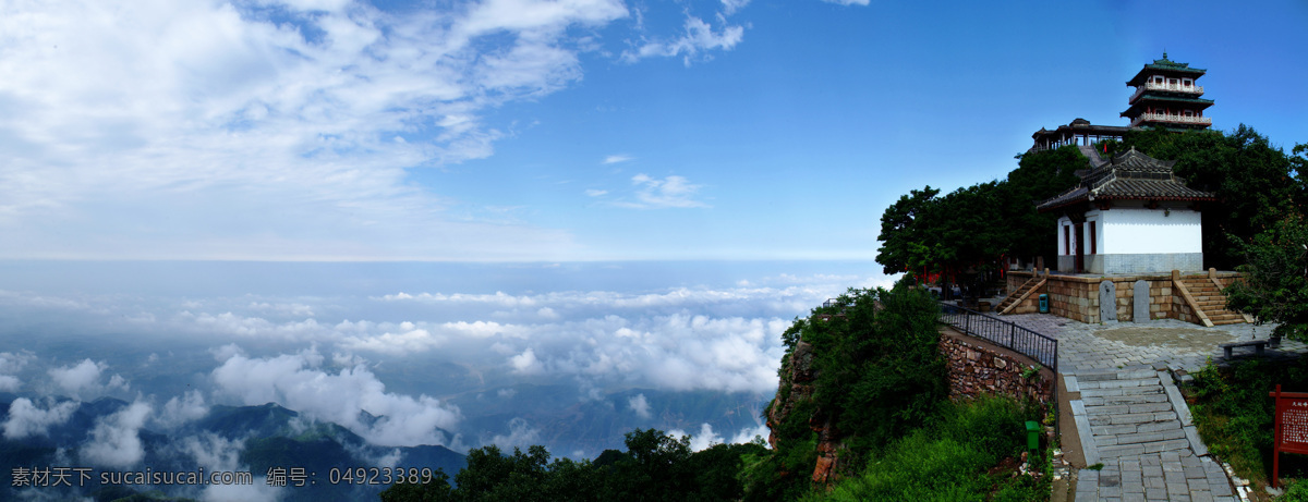 王屋山云海 蓝天白云 山顶 庙宇 云层 梦境 环境 风景区 风景图 王屋山 风景名胜 自然景观