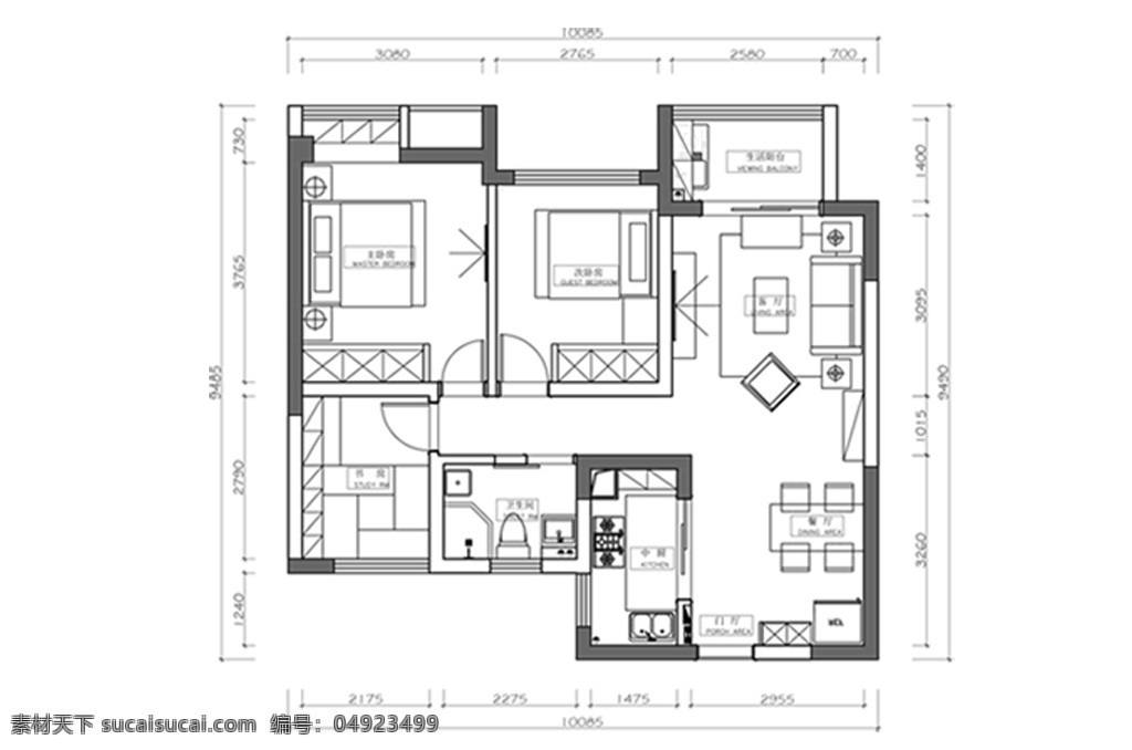 三房 住宅 室内设计 cad 平面 方案 高层 户型 图 定制 居室布局定制 三室一厅 居室 平面图 多层 住宅室内设计