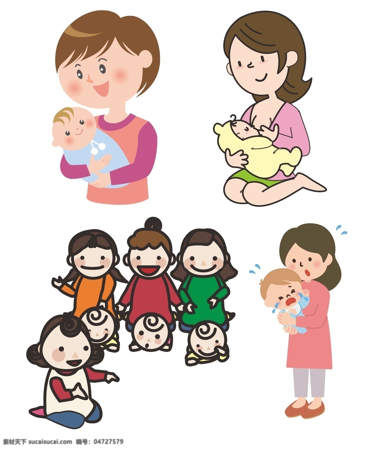 母亲 婴儿 妈妈 喂奶 育婴 婴儿哭 卡通 动漫卡通插图 动漫动画