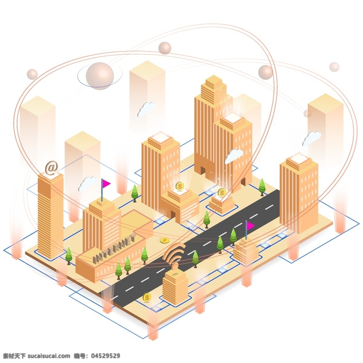 d 科技 互联网 城市 未来 信息化 智能建筑 建筑 网络 wifi 2.5d 未来城市 智慧城市 智能城市 街道 沿街建筑 管道 城市管网 信息传递