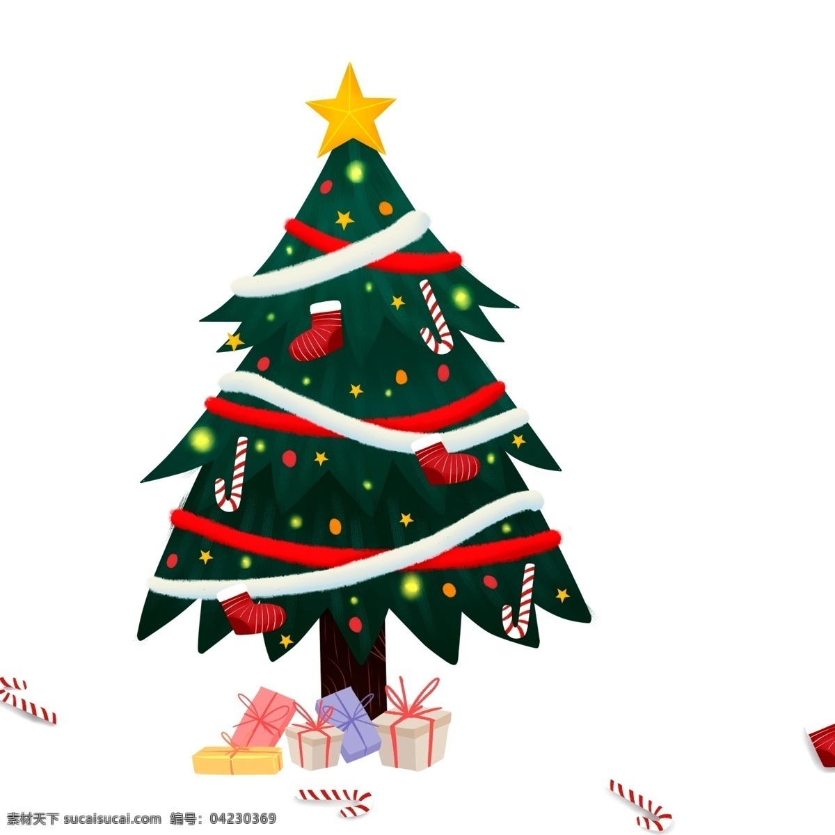 卡通 小 清新 颗 圣诞树 小清新 插画 圣诞节 礼盒 装饰 树木 植物 传统节日 挂饰 psd设计