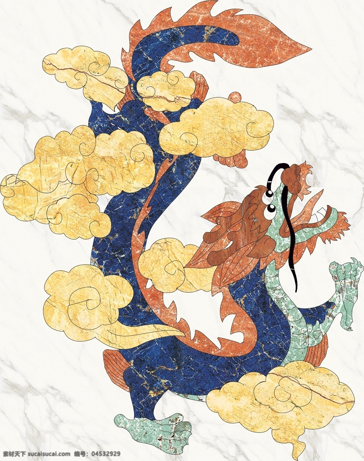 龙 形象 墙 水刀 拼花 中国风 祥云 室内设计 瓷砖拼花 效果图素材 装饰图案
