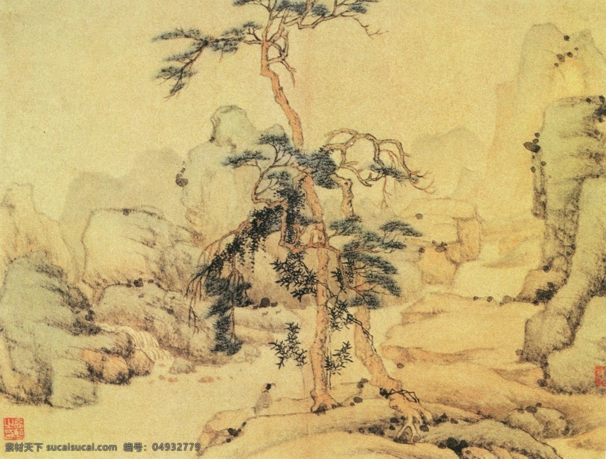 仿古山水图 中式 古典 山水画 背景墙 装饰画 贴图 壁纸 墙纸