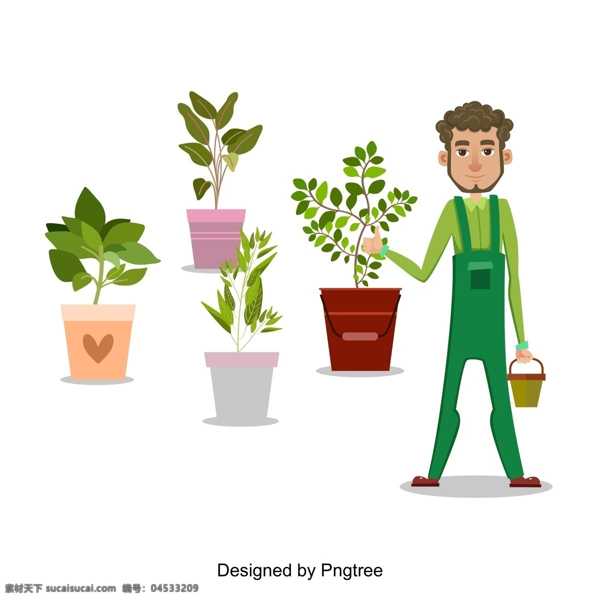 卡通 手绘 园丁 简单 风格 植物 创意 图形 画报 工人