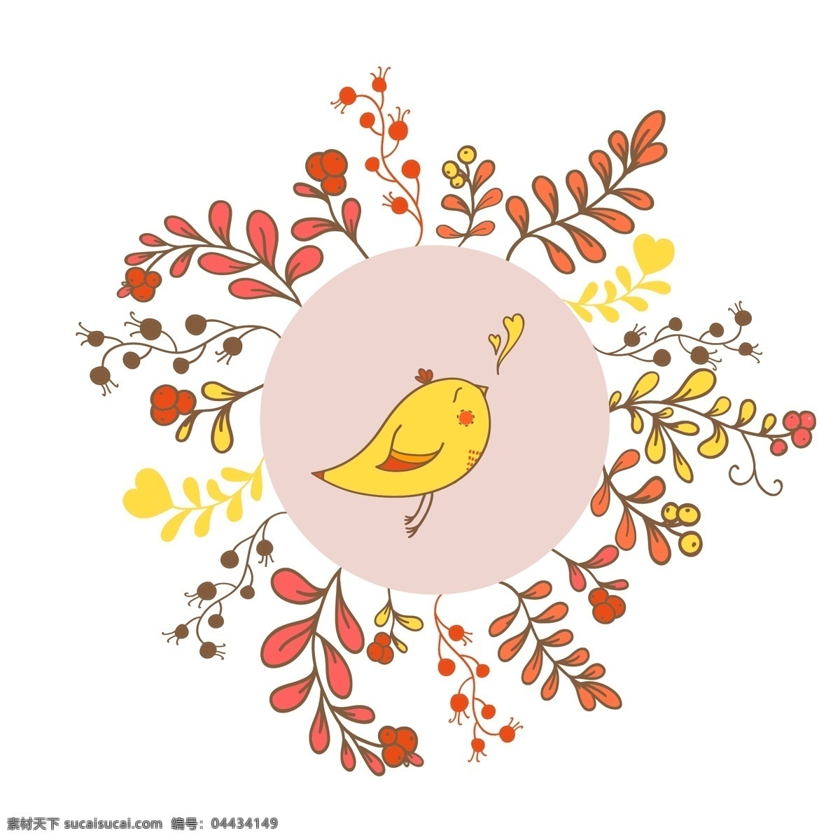 插画 动物 卡通 时尚 手绘 小鸟 植物