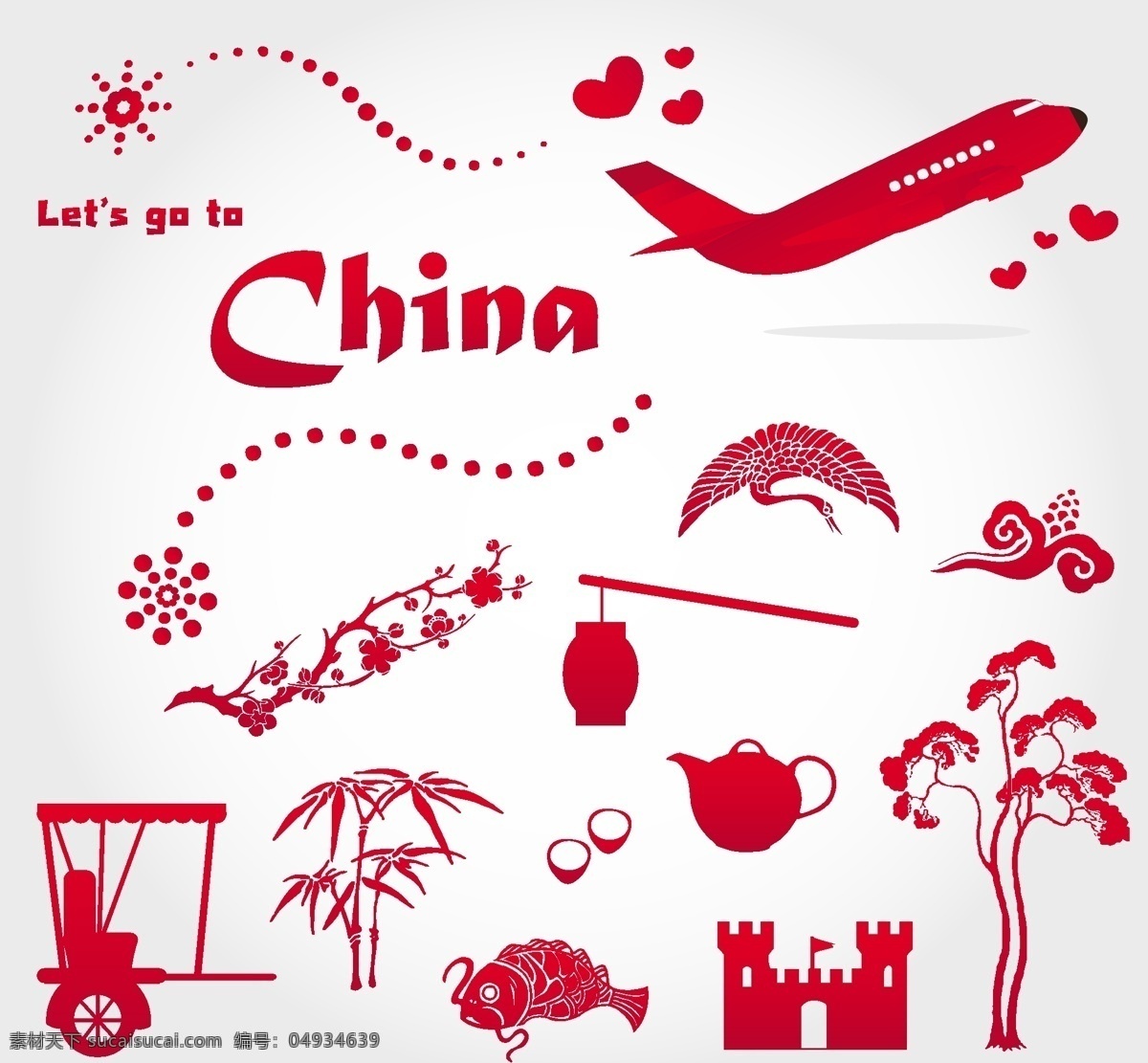 中国元素 中国建筑 飞机 剪纸 手绘 中国风 灯笼 传统文化 文化艺术 矢量