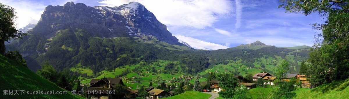 瑞士风光 风景图片素材 欧洲风光 自然景观 格林 德尔 瓦尔德 山峰 阿尔卑斯山 层峦叠嶂 树木 郁郁葱葱 村庄 自然风景
