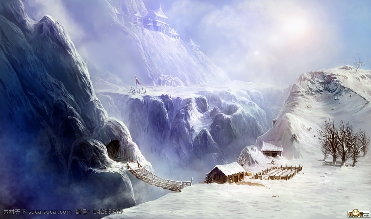 游戏背景 插画 雪山 背景 网页游戏素材 风景素材