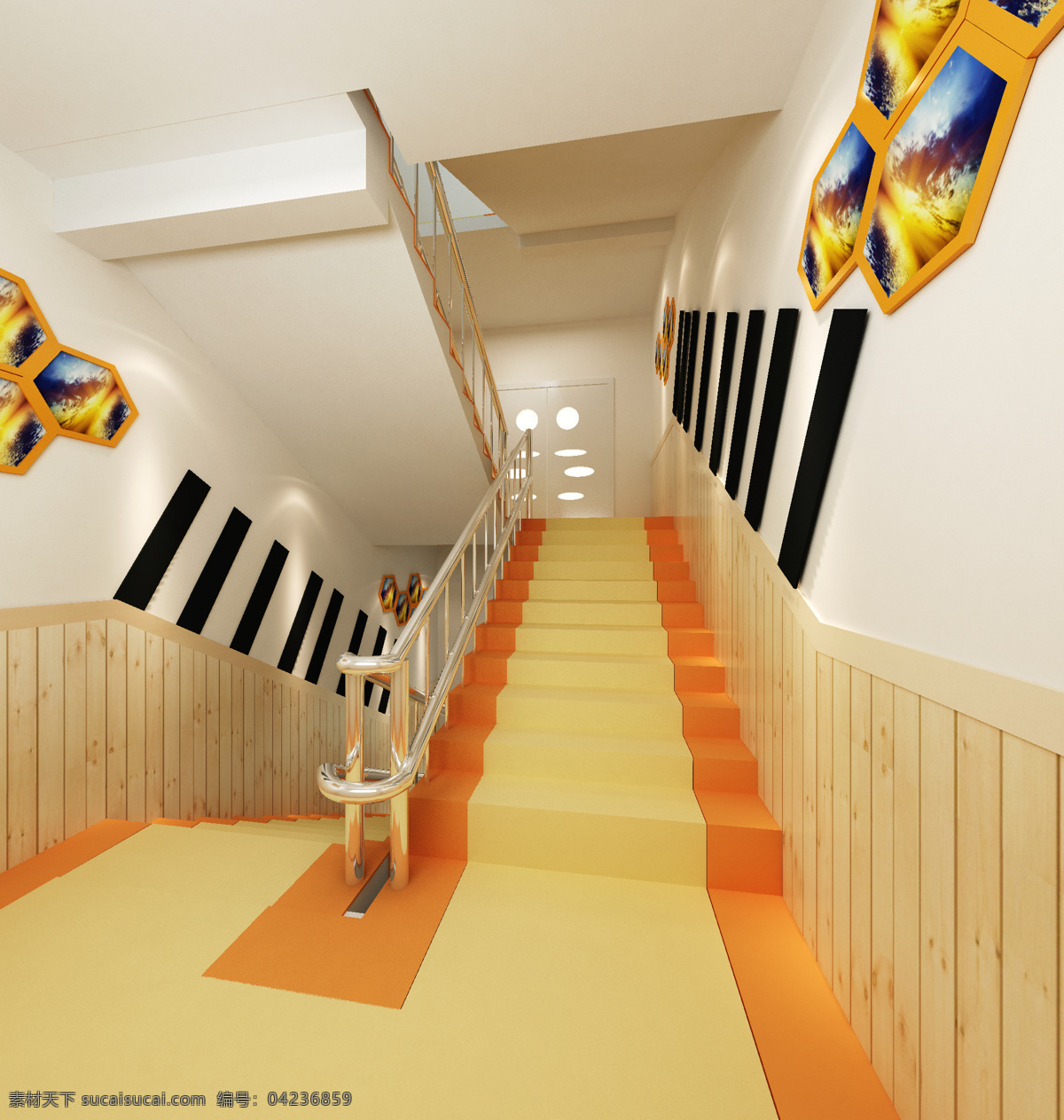 幼儿园 楼梯 现代 米黄色 钢琴 3d设计 室内模型