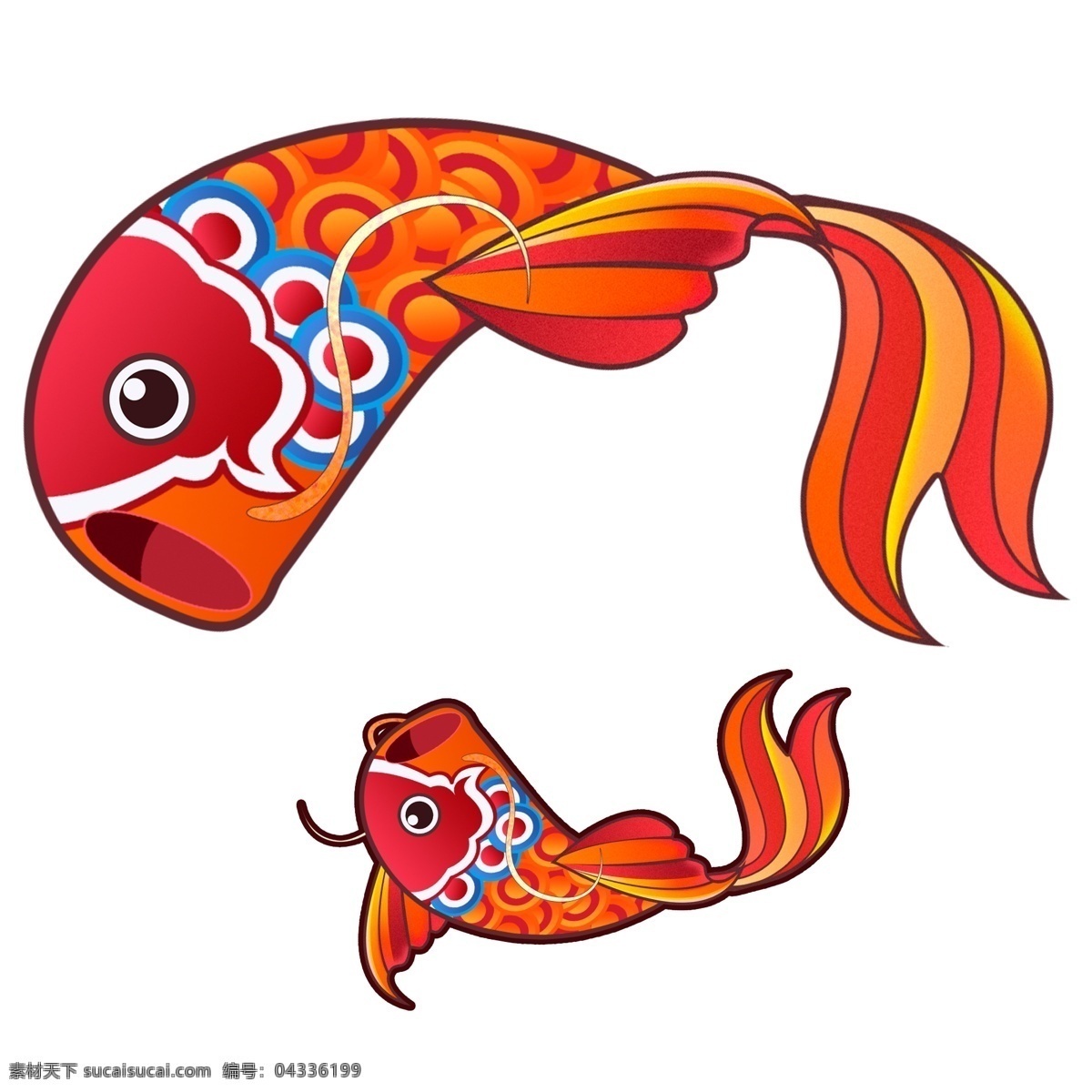 手绘 金鱼 动物 卡通 透明 红色金鱼 插画 透明素材 装饰图案