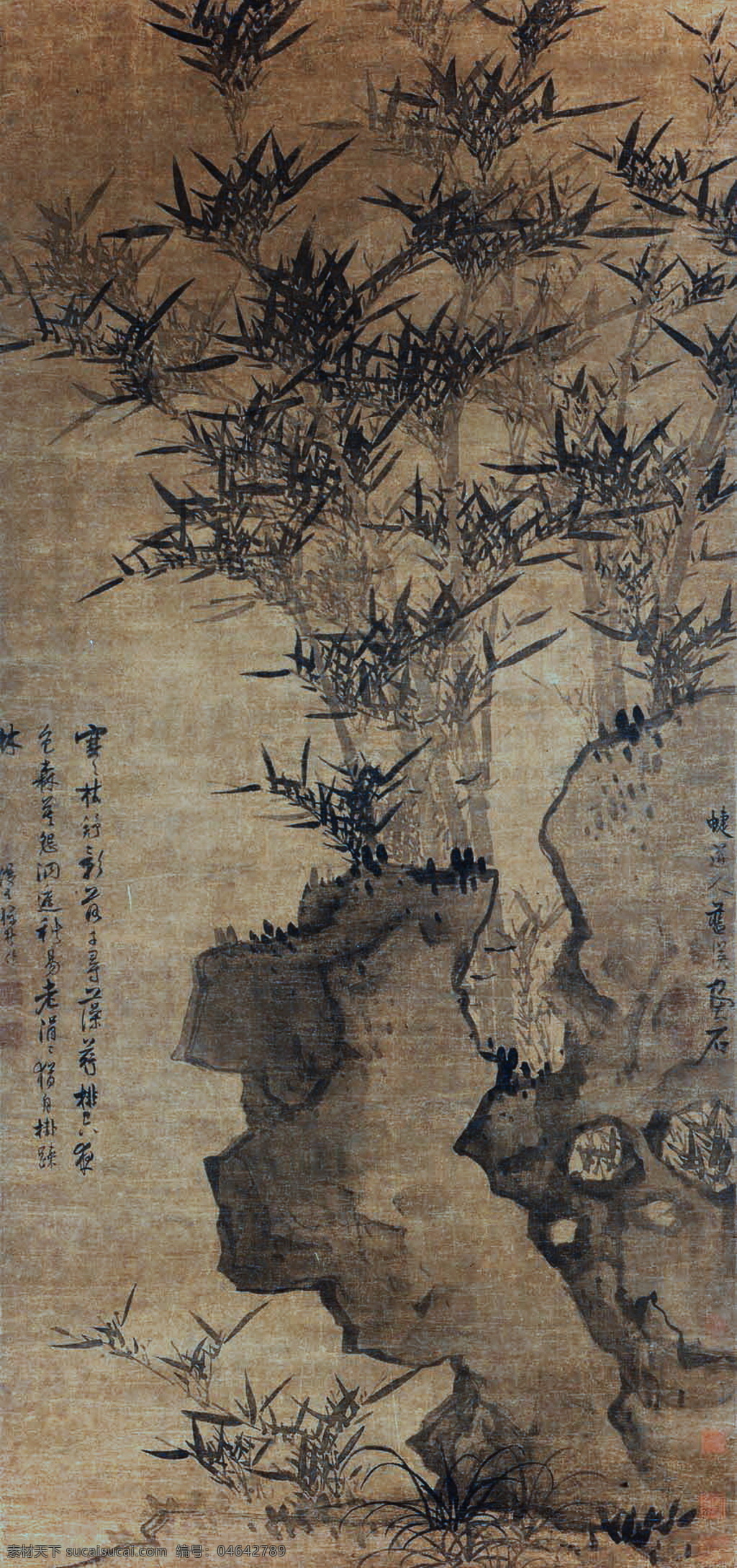 古画 国画 绘画书法 明 山水画 诗画 书画 竹石图 蓝瑛 孙达 古代绘画 中国古画 中国文化 国宝 中国古代绘画 文化艺术 矢量图 日常生活