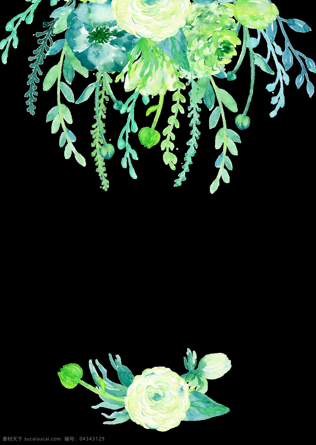 手绘 养眼 绿色 花边 透明 搭配 点缀 植物 吊挂 透明素材 免扣素材 装饰图片