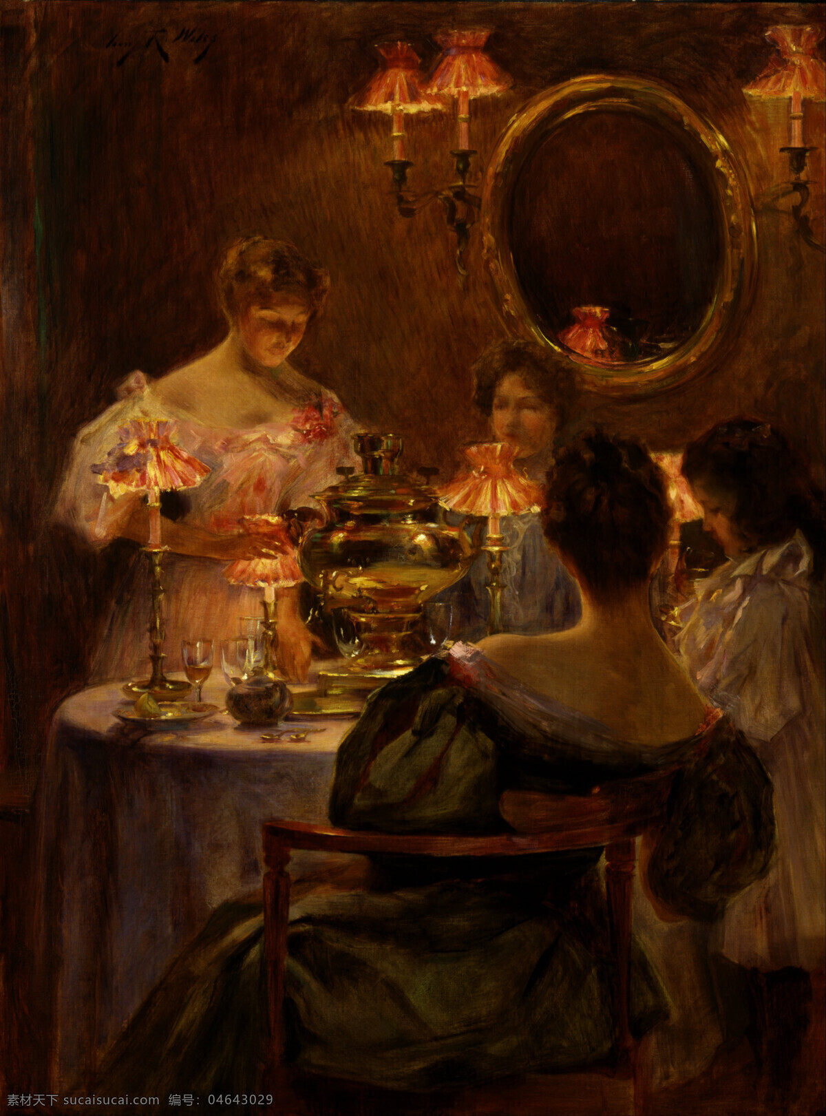 俄国茶 19世纪油画 俄氏茶叶 四个女人 法国巴黎 贵族之家 油画 绘画书法 文化艺术