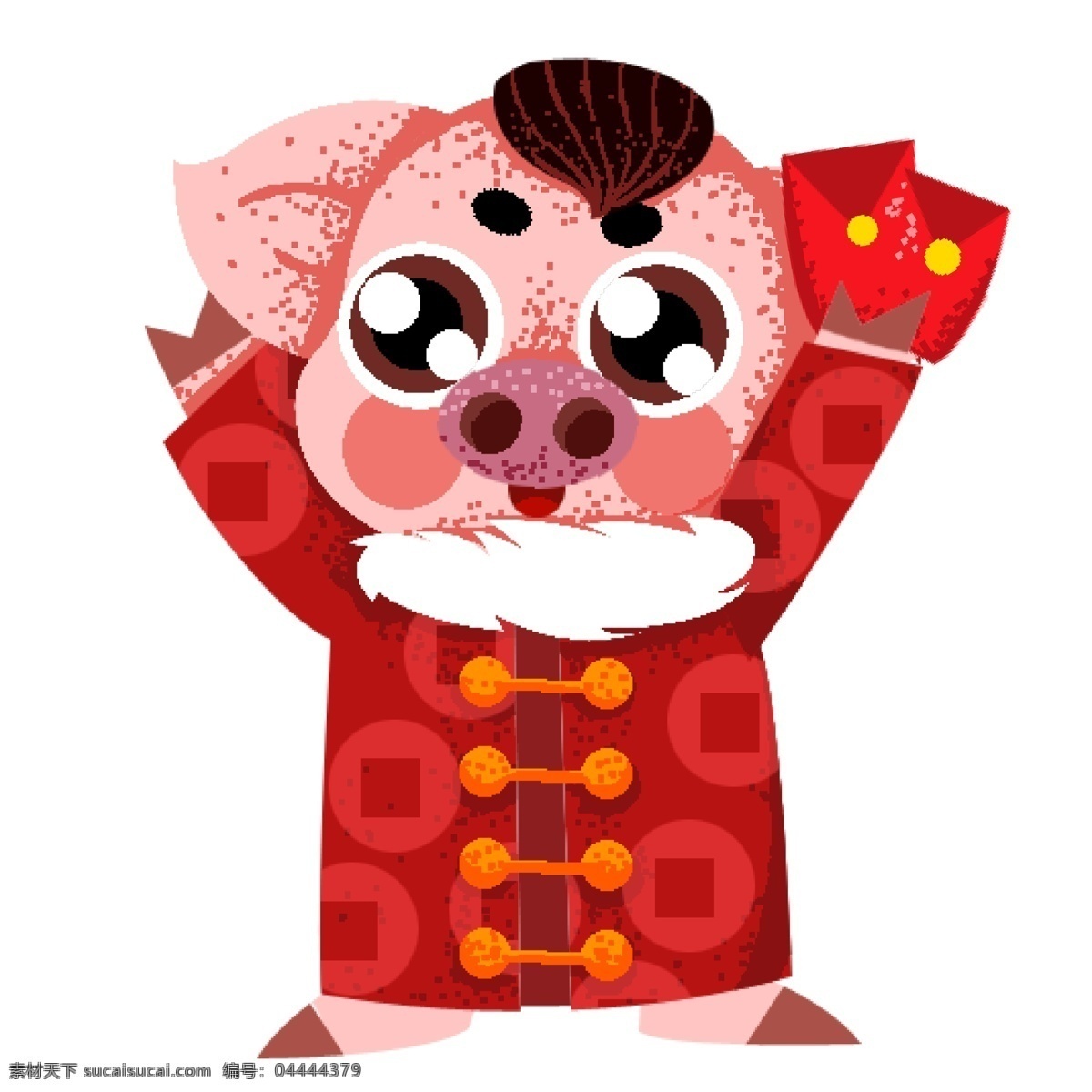 中国 风 复古 像素 化 送 红包 猪 卡通 中国风 传统文化 插画 春节 喜庆 像素化 唐装 送红包 猪年形象 小猪造型 2019年 猪年 手绘 新年