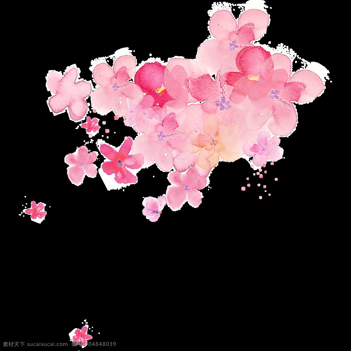 手绘 梦幻 花朵 元素 粉色 渐变 水墨 花瓣