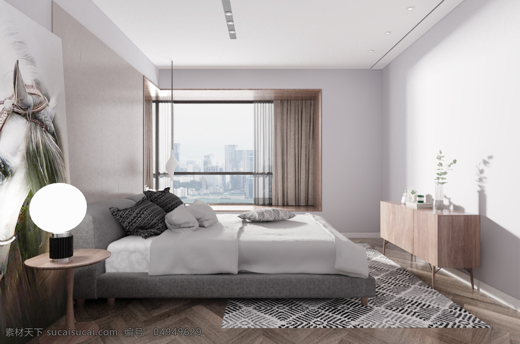 现代 简约 时尚 卧室 效果图 背景墙 地板 3d 极简 飘窗