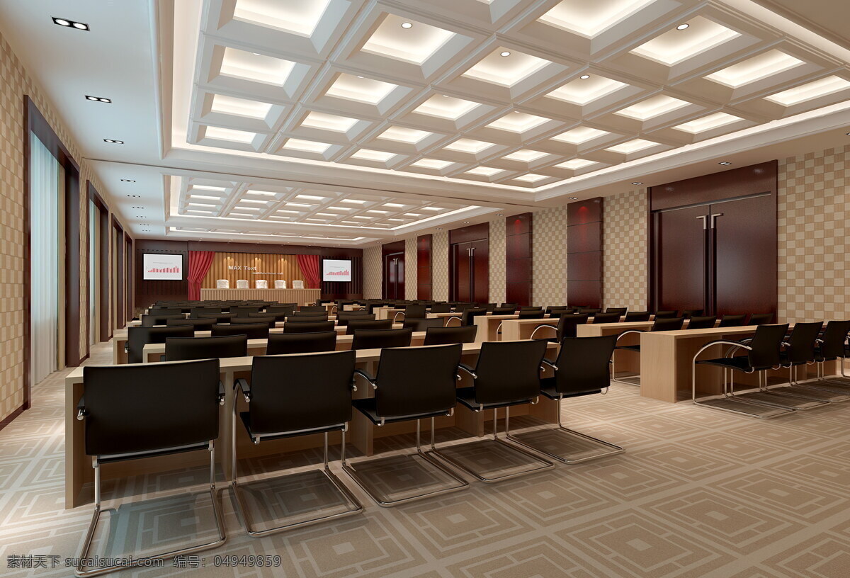 现代 时尚 大气 大 会议室 木质 门 工装 装修 效果图 深色地板 白色天花板 深色椅子 工装装修 工装效果图