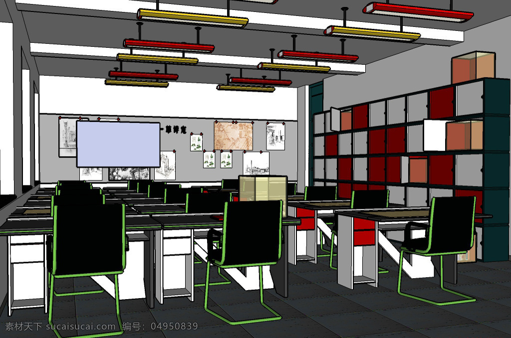 学校教室 学校模型 学院 skp 园林 景观设计 广场设计 3d模型 教室 椅子 桌子 投影 黑色